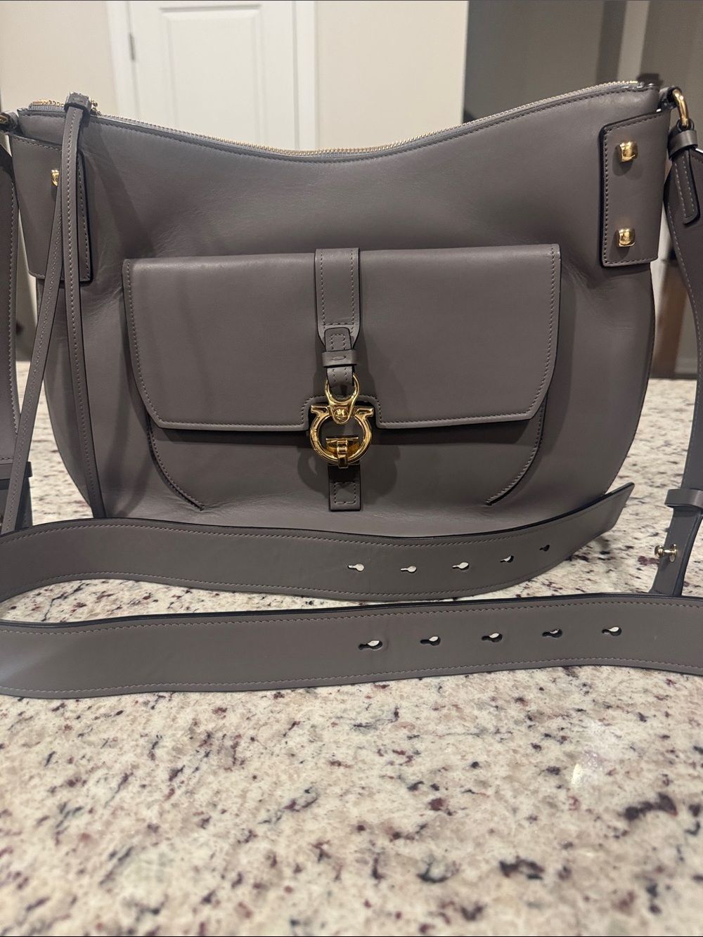 Salvatore Ferragamo Gancini Fiona Fumeé Urban Grey Leather Hobo (COA & receipt) - Picture 4 of 16